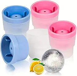 Kit com 4 Forma De Gelo Bola 6cm Copo Empilhável em Silicone Gelos Drink Agua Sucos