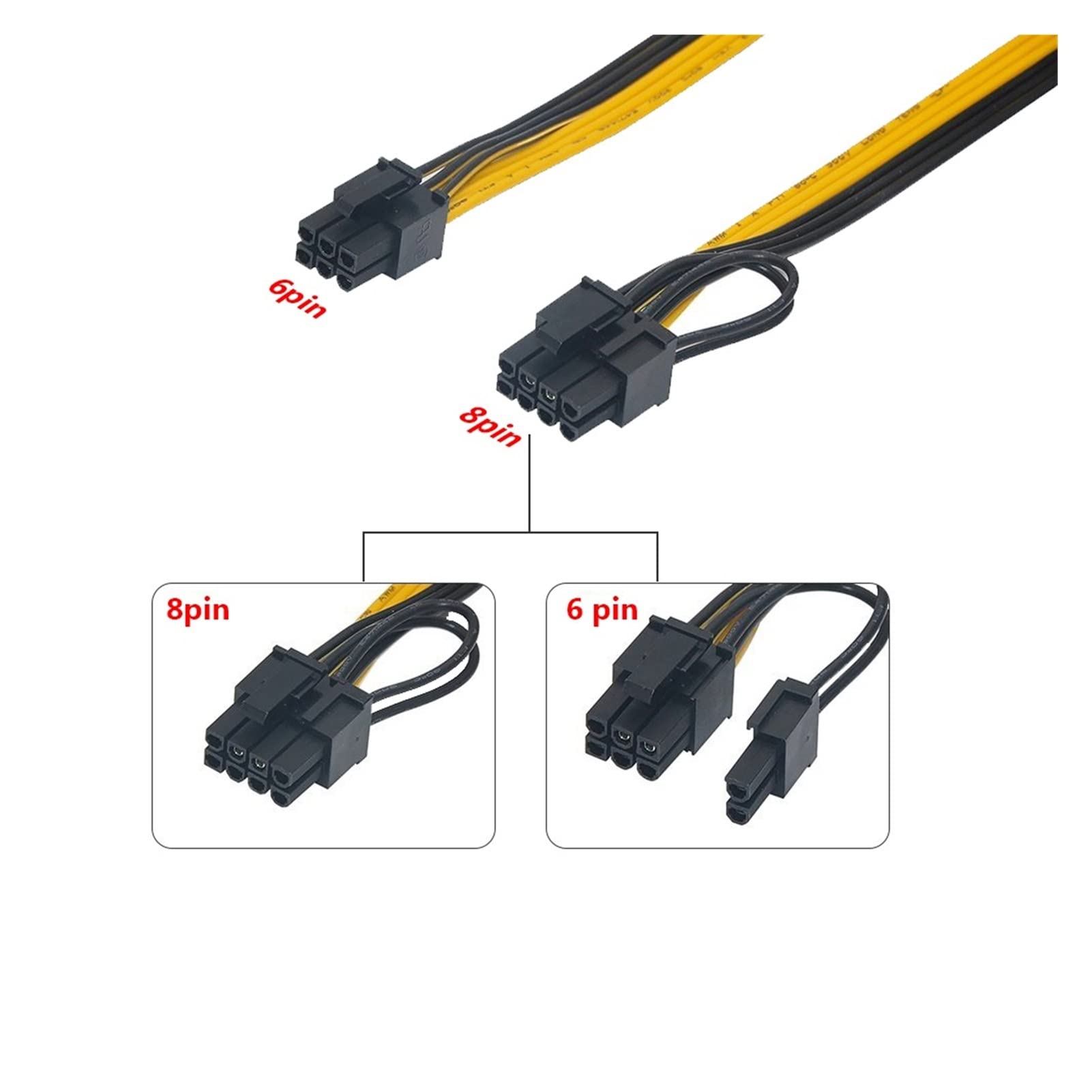 6pcs PCL-E Cavo riser Express 6pin a 8pin 5 0cm. Cavo di alimentazione del cavo minerario del cavo di estensione della scheda grafica