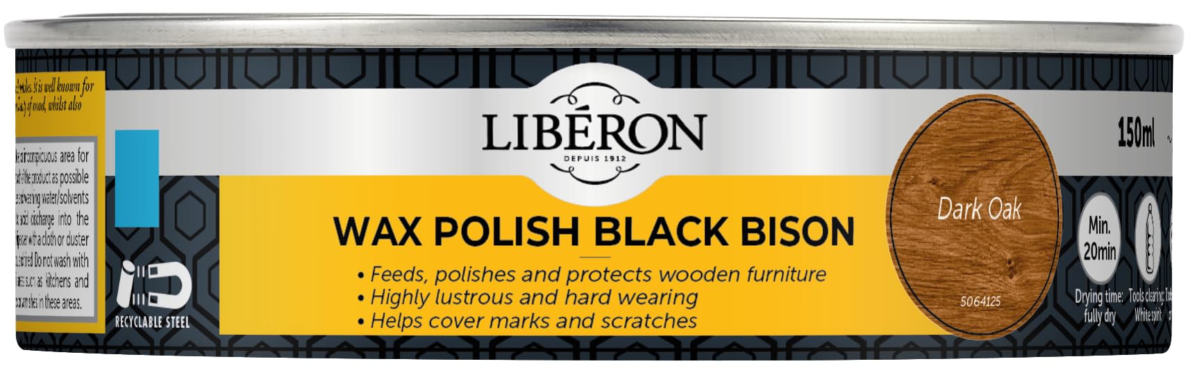 Wax Polish Black Bison Paste Dark Oak 150ml