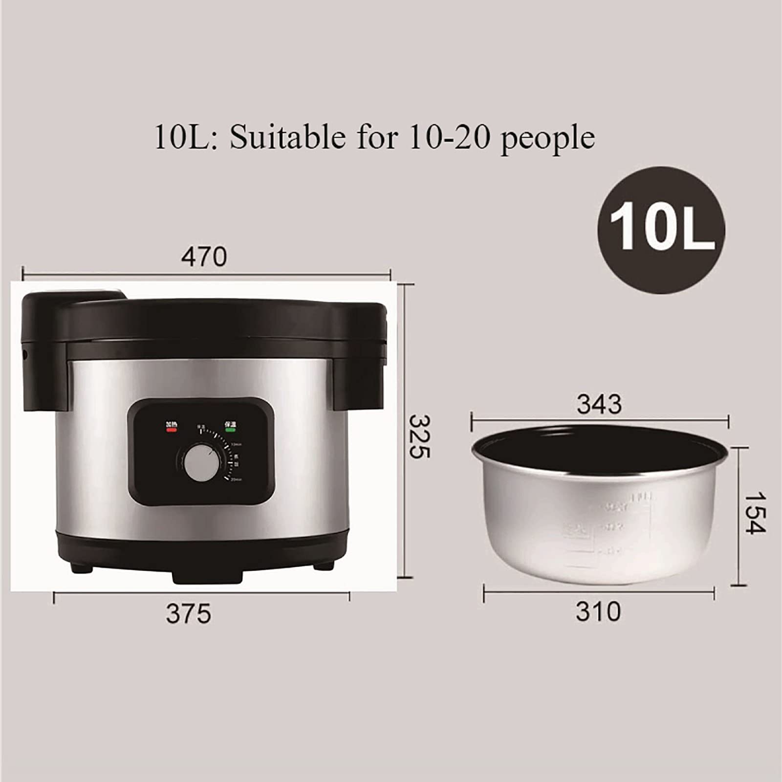 Cuiseur à Riz (10/13L) Commercial Antiadhésif Grand Maintien au Chaud Automatique pour Hôtels Restaurants Cantines pour 10-25 Personnes 220-240V (10L)