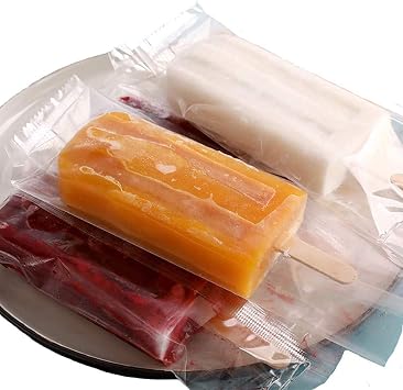 100Pcs Disposable Popsicle Bags Food Grade Plastic Ice Pop Mold Bags Clear Thick Frozen Popsicle Wrappers for Family DIY Party M3.1*7.5IN