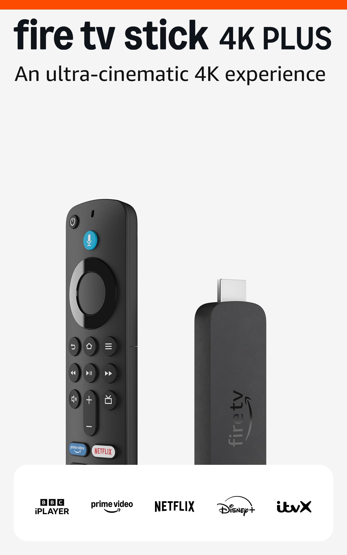 Amazon Fire TV Stick 4K Plus streaming device, supports Wi-Fi 6, Dolby Vision/Atmos, HDR10+ - 1