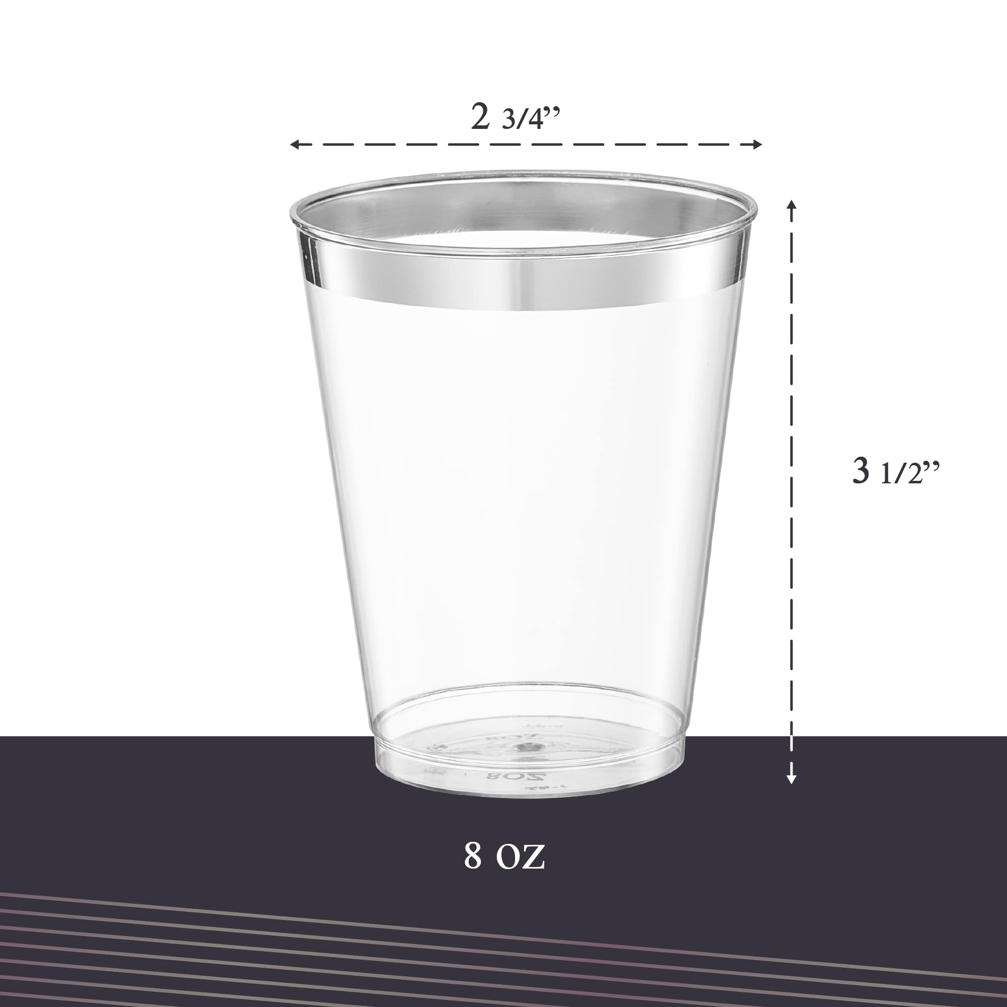 Amazon.com: PLASTICPRO Disposable 8 oz Crystal Clear Plastic Tumblers With  Silver Rim for Party's & Weddings pack of 100 : Health & Household