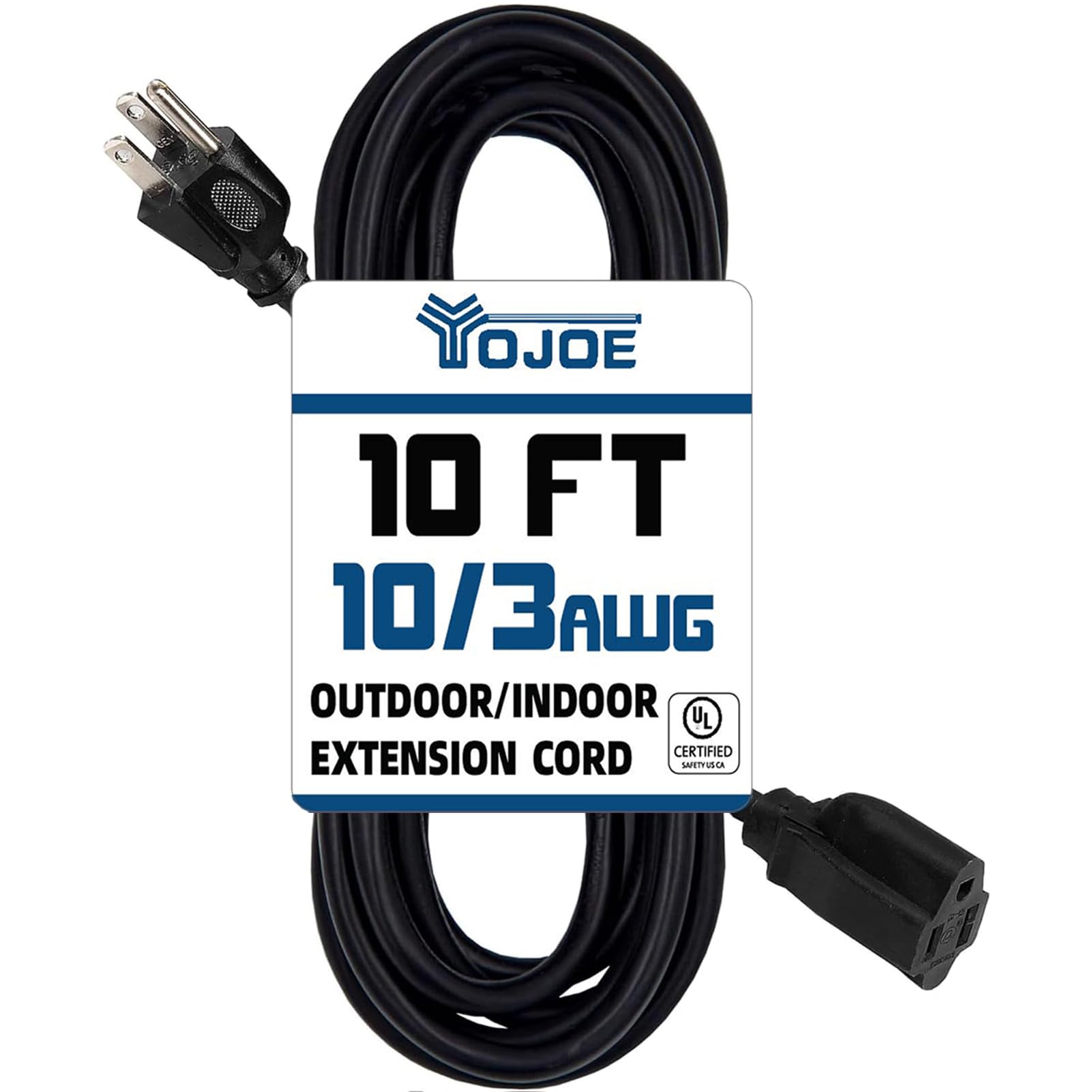 YOJOE Indoor Outdoor Extension Cord, 3 Prong 15A Weatherproof Power Cord, 10 Gauge Heavy Duty 10 ft Black Extension Cord for Garage, Garden and Home,