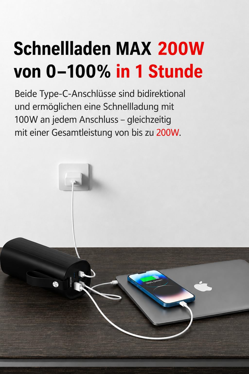 LITIONITE Titan Powerbank 60000mAh 200W für Laptop und MacBook, 2X USB-C 100W PD3.0, LiFePO4 Akku 3000 Ladezyklen, Batterie Externe für Tablet, Nintendo Switch und Drohne