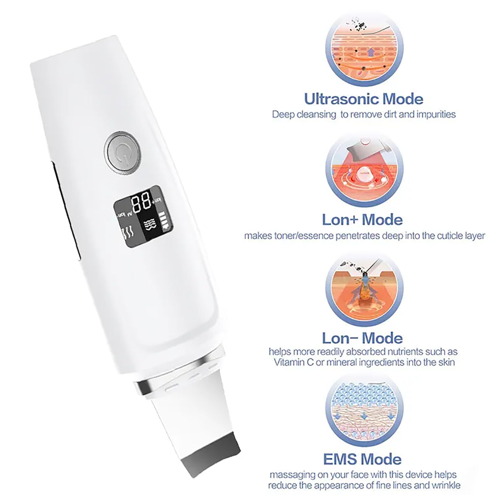 Peeling Ultradźwiękowy, Peeling Do Skóry Twarzy Z Wyświetlaczem LED, 3 Funkcje Ogrzewania I 4 Regulowane Tryby Czyszczenia, Wibracje O Wysokiej Częstotliwości 24000 Razy Na Minutę, Do Domu