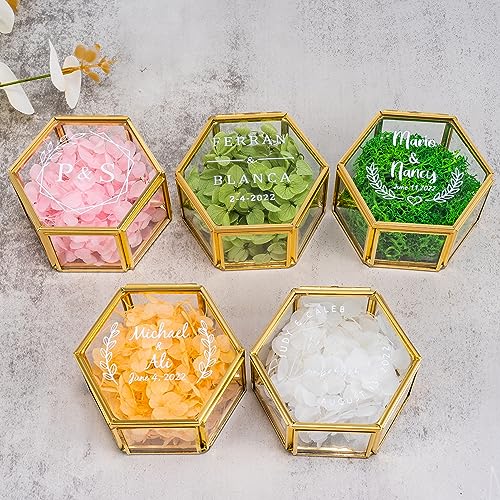 Esseur Caja de anillo geométrica dorada personalizada, caja de anillo de boda personalizada, caja de anillo de cristal, regalo de propuesta de compromiso para novia y esposa