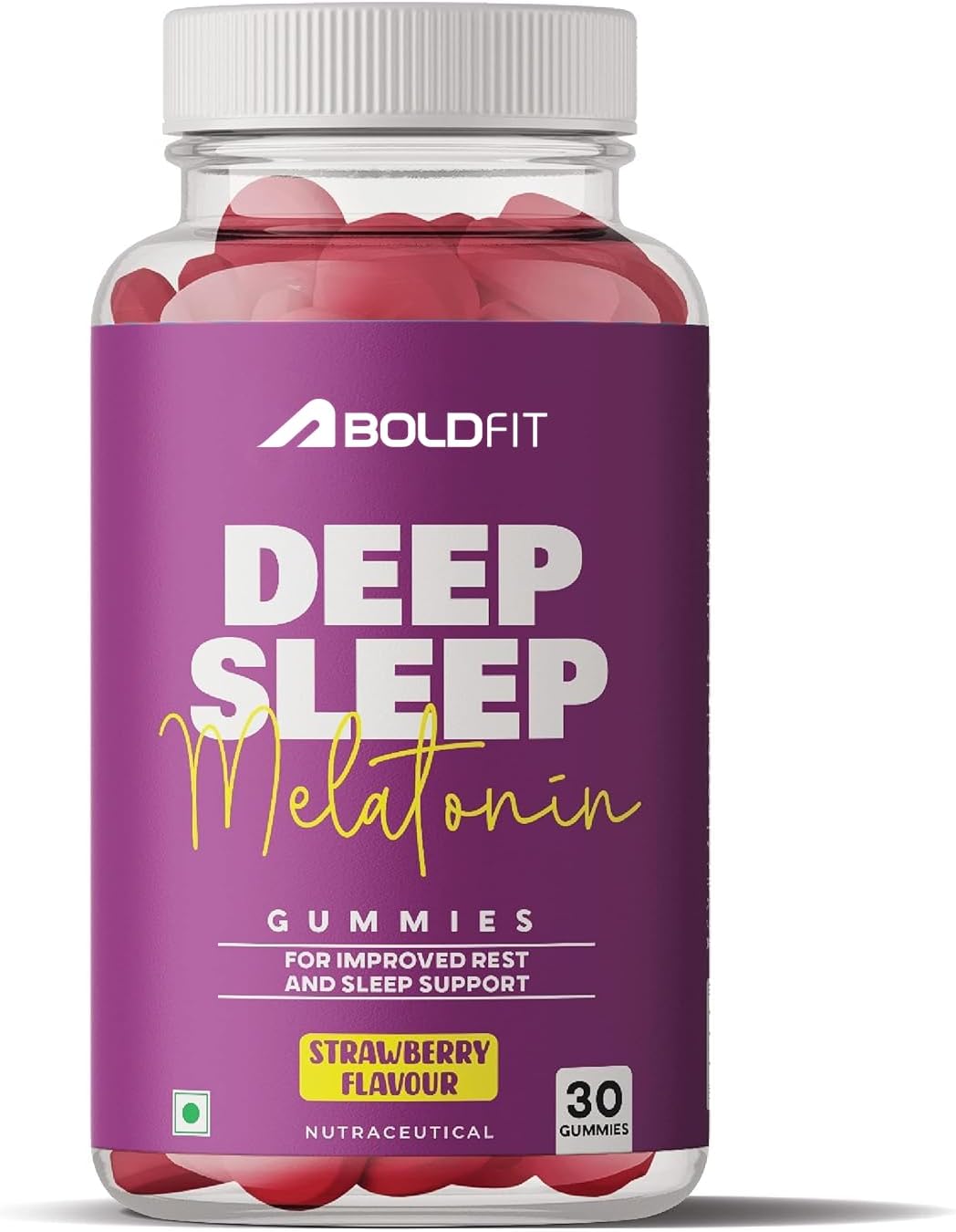 Boldfit 6mg Melatonin Sleep Gummies for Men and Women Gummies for Deep Sleep with Ashwagandha & Valerian Root for Relaxation, Rest Support & Nighttime Routine Sleep Supplements-30 Strawberry Flavor