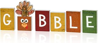 Smile 7 Pcs Thanksgiving Decor Indoor Wooden Sign, Turkey Gobble for Rustic Farmhouse Home, Thanksgiving Table Tiered Tray Kitchen Decorations.