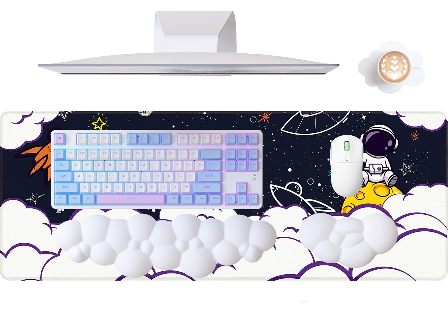 ATTACK SHARK 4 in1 Cloud Mouse Pad Keyboard Wrist Rest Mouse Wrist Support and Leather Coaster Set with