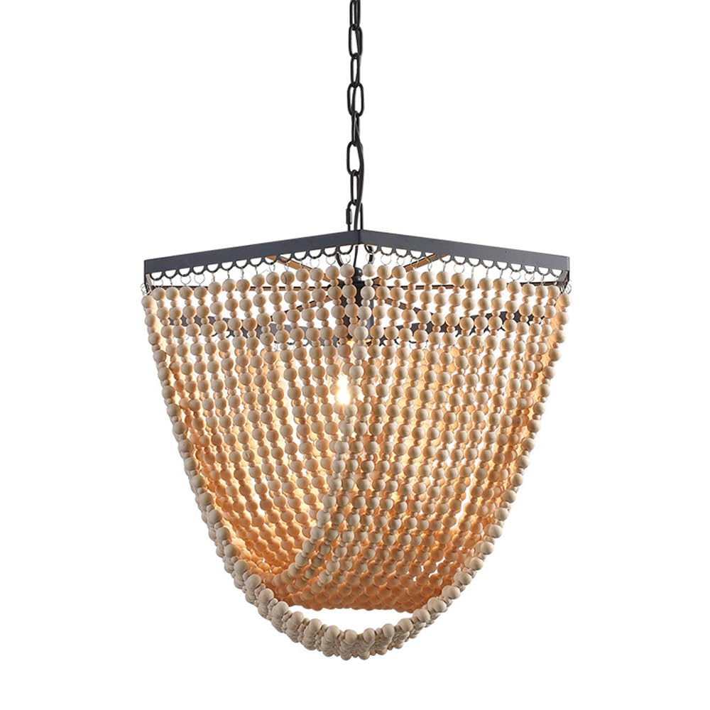 HXYSXHJUO Boho Wood Beaded Chandelier,Farmhouse Hanging Light Fixture with Bead Lampshade for Dining Room, Living Bedrooms, Kitchen Island and Foyer