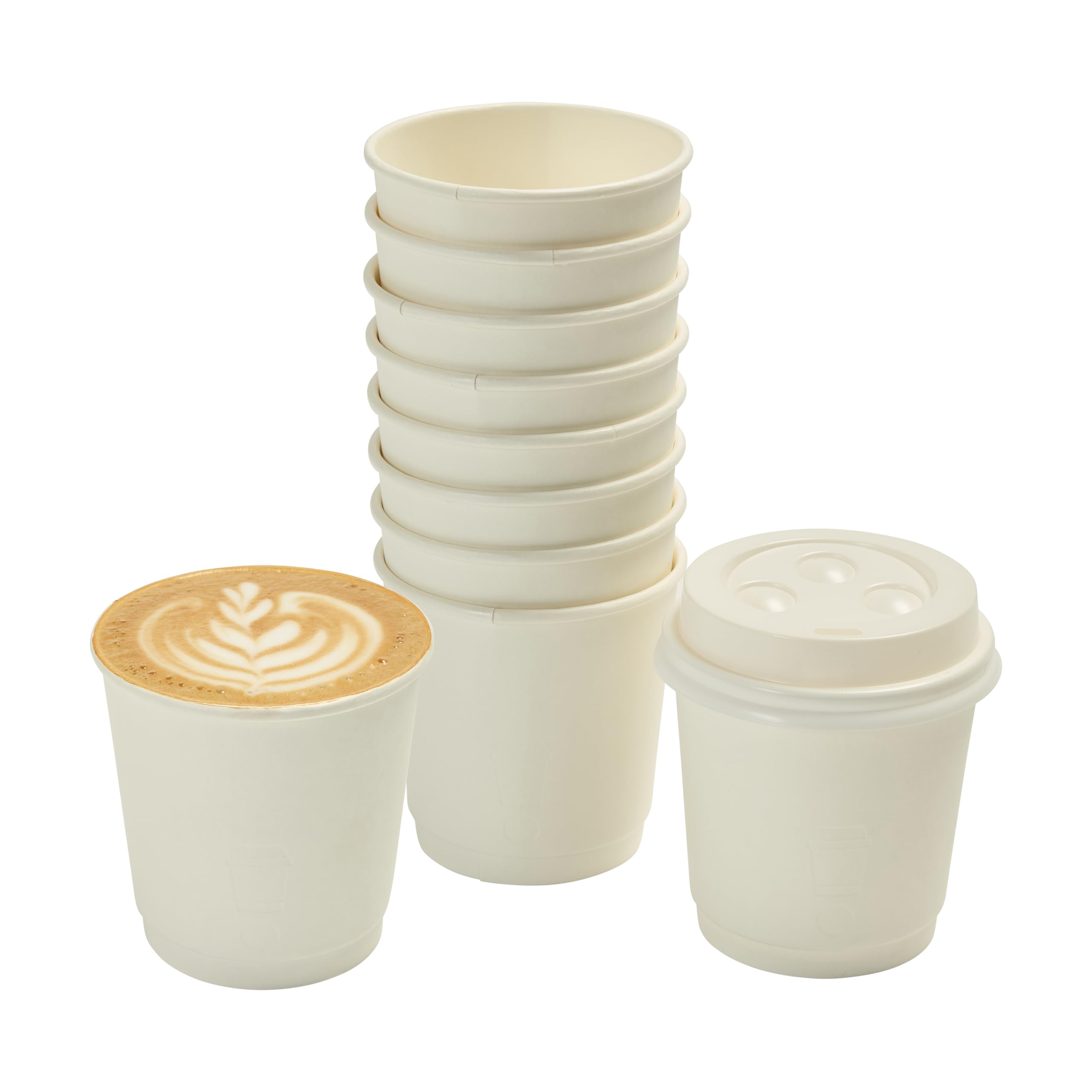 London Coffee Cups Double-wall Disposable Coffee Cups with Lids. 8-12oz, White, for hot Coffee and Other Drinks, take Away Coffee Cups (50, 6oz White) — image 1
