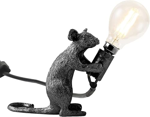 RDZHEQING Lámpara de mesa con forma de ratón luz de escritorio creativa de resina lámpara de noche para decoración de dormitorio sala de estudio