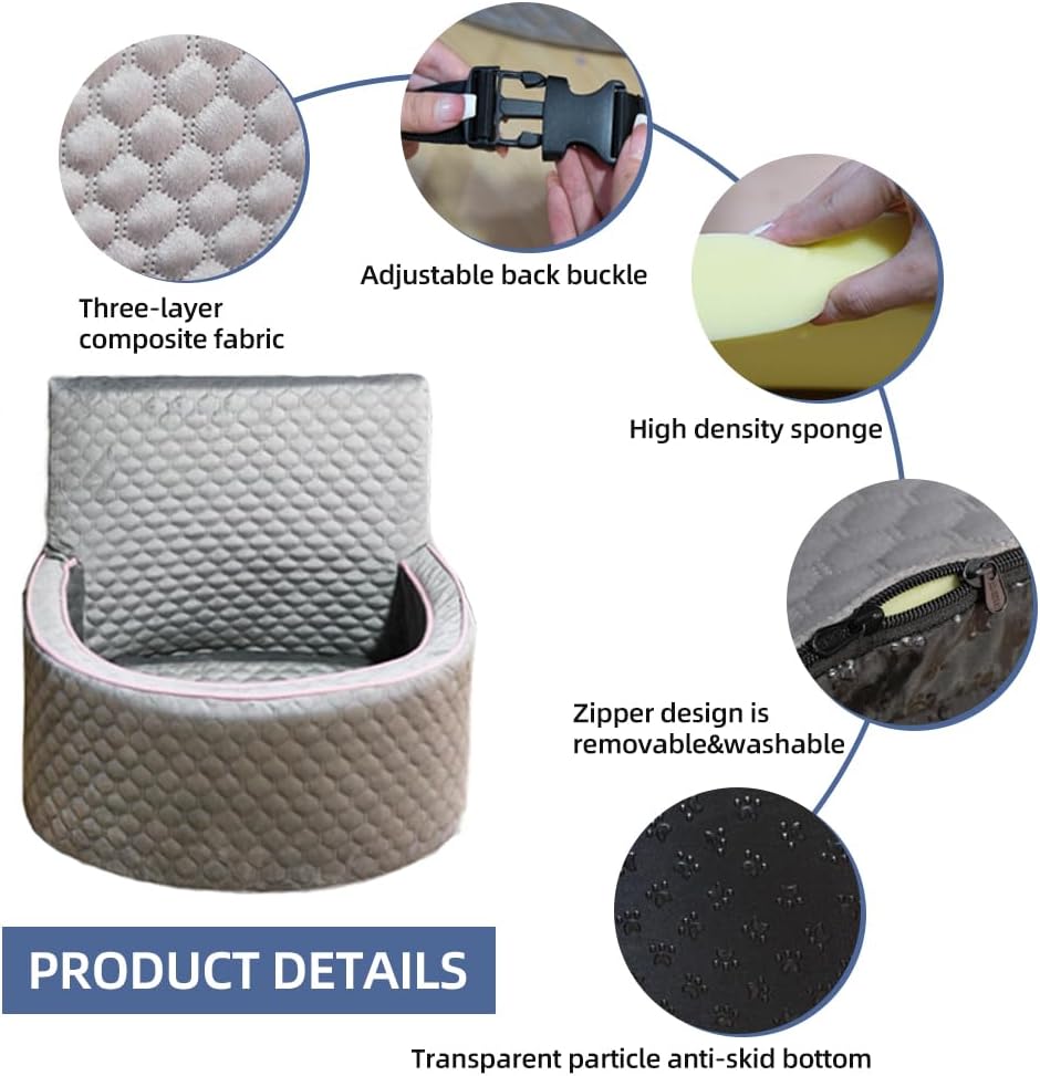 Dog Car Seat for Small Dogs, Upgraded Dog Booster Seat with Metal Frame, Doggy Pet Car Seat with Washable Thick Cushion Safety Leash and Storage Pockets