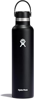 Hydro Flask Botella de agua de acero inoxidable aislada, antiderrames, a prueba de fugas, color negro de 24 onzas