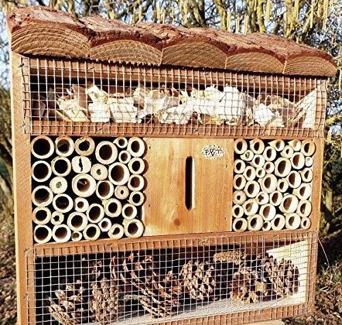 Insektenhaus dunkelbraun Teak Look mit Schmetterlingshaus braun Insektenhotel, mit Holzrinde-Naturdach, FDV-OS als…