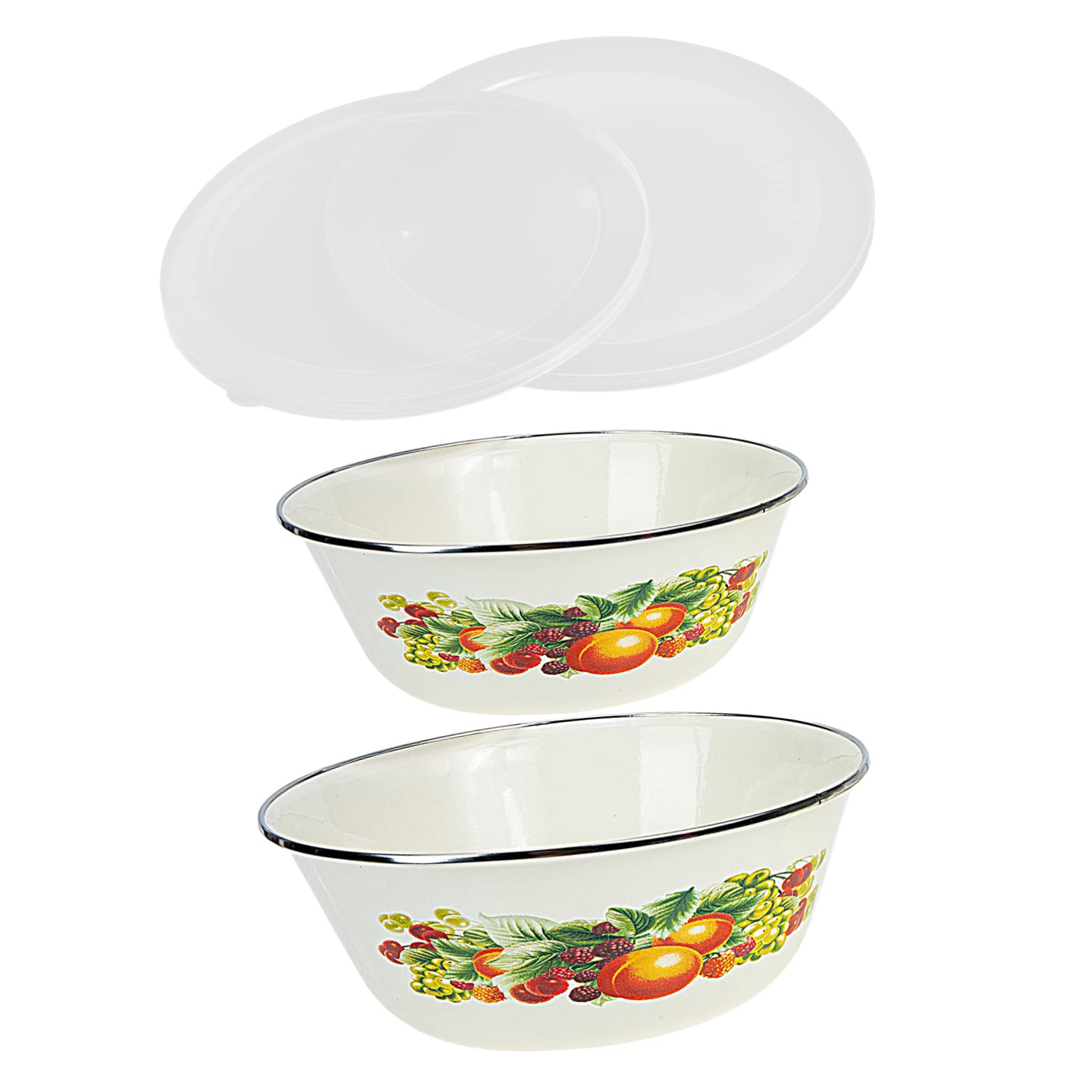 4 juegos de cuencos esmaltados con tapa, cuencos de acero inoxidable, cuencos para sopa con tapa, recipiente con tapa, esmaltado, lavabo, ensalada redonda, recipiente para pasta, recipiente de metal