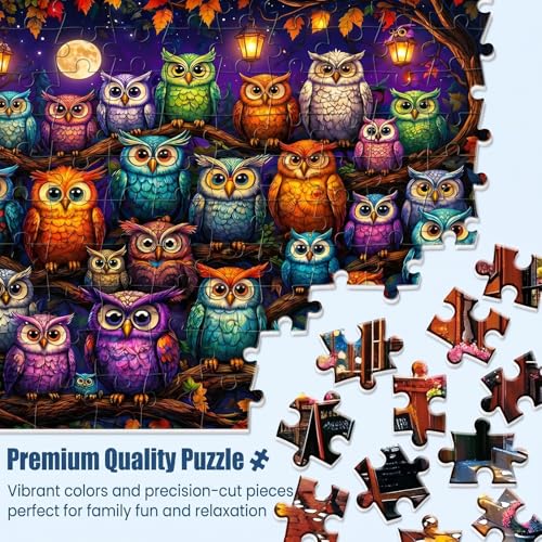 Puzzles de 500 piezas para adultos, Rompecabezas de búho colorido | Puzzles de bosque fantástico de 500 piezas, 20.5x15 in (52x38cm) miniatura 2
