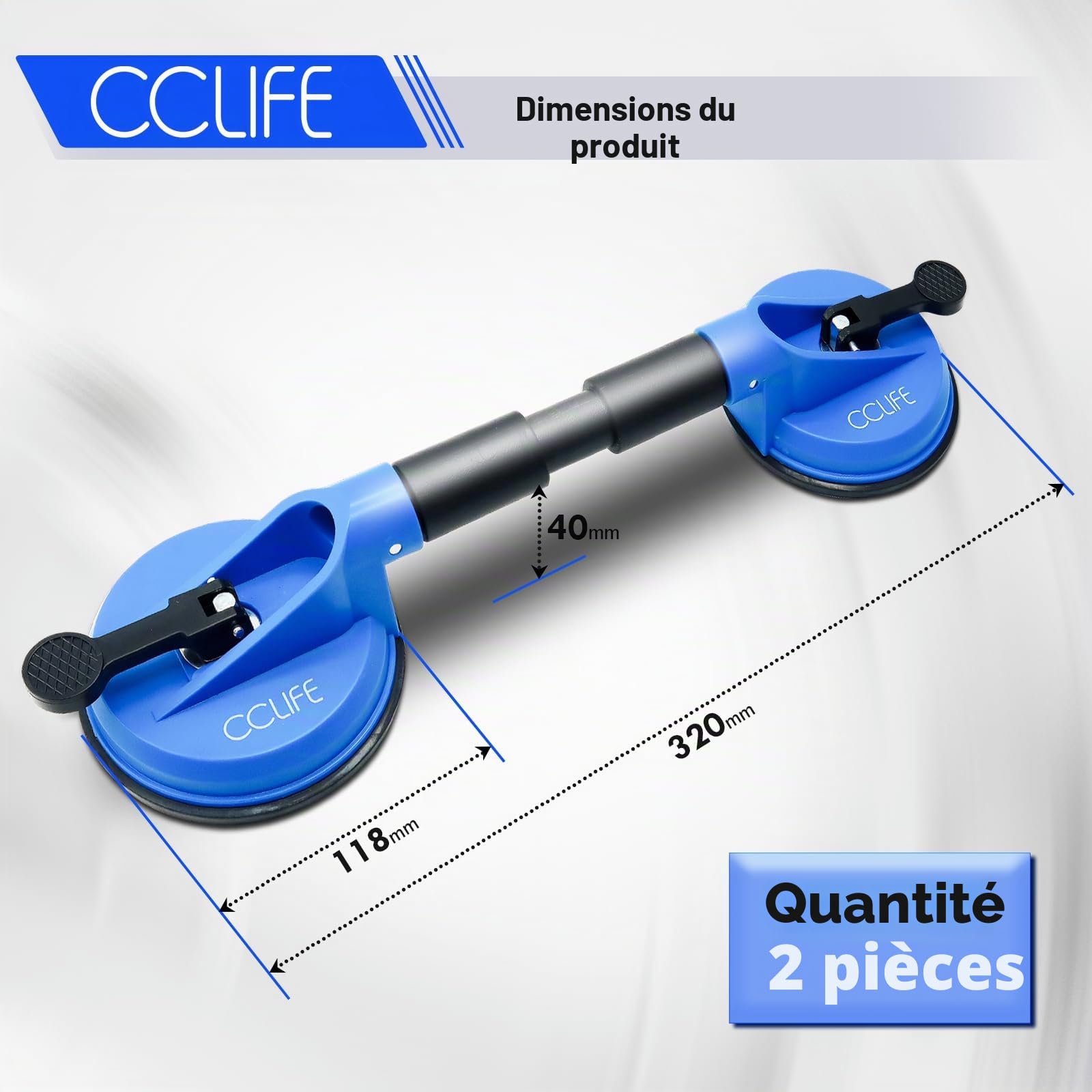 CCLIFE Ventouse 2 Pièces Ventouse Double Ventouse pour Transport de Vitres, Carreaux, Meubles, Pare-Brise de Voiture Charge 120 kg