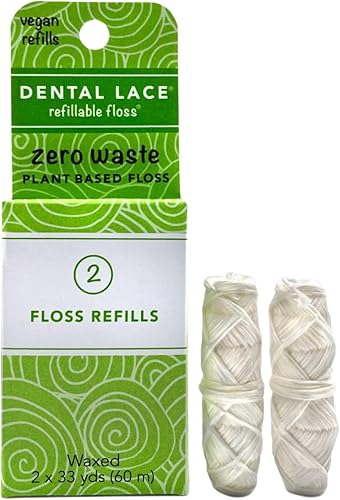 Dental Lace Recambios de hilo dental vegano, hilo a base de plantas, 2 recambios de hilo dental con embalaje reciclable, 66 yardas