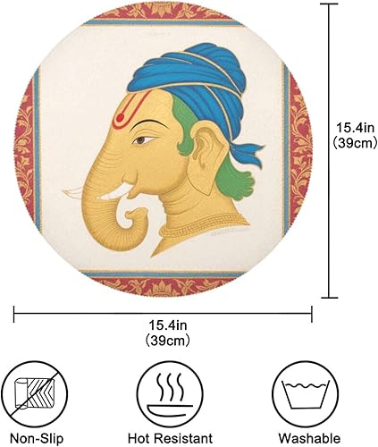 Miniatura 4 de Indian Elephant Natural placemats Round Modern Place mat Waterproof manteles redondos para mesa 15.4x15.4in Set of 6