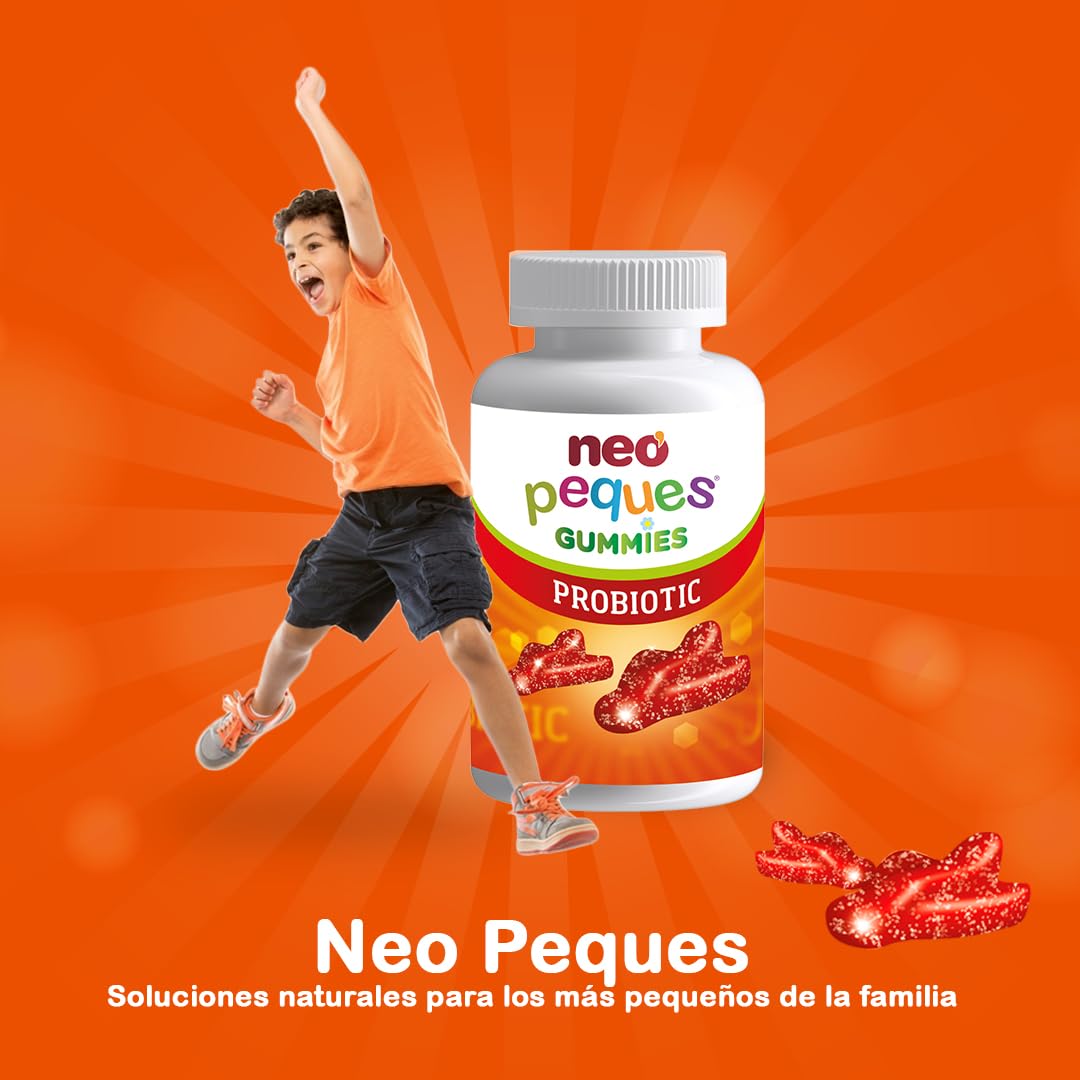NEO PEQUES | Gummies Probiotic | 30 Gominolas | Beneficiosas para el Sistema Digestivo y las Defensas | Con Probióticos y Vitaminas del Grupo B | Caramelos Masticables para Niños | Sabor Fresa