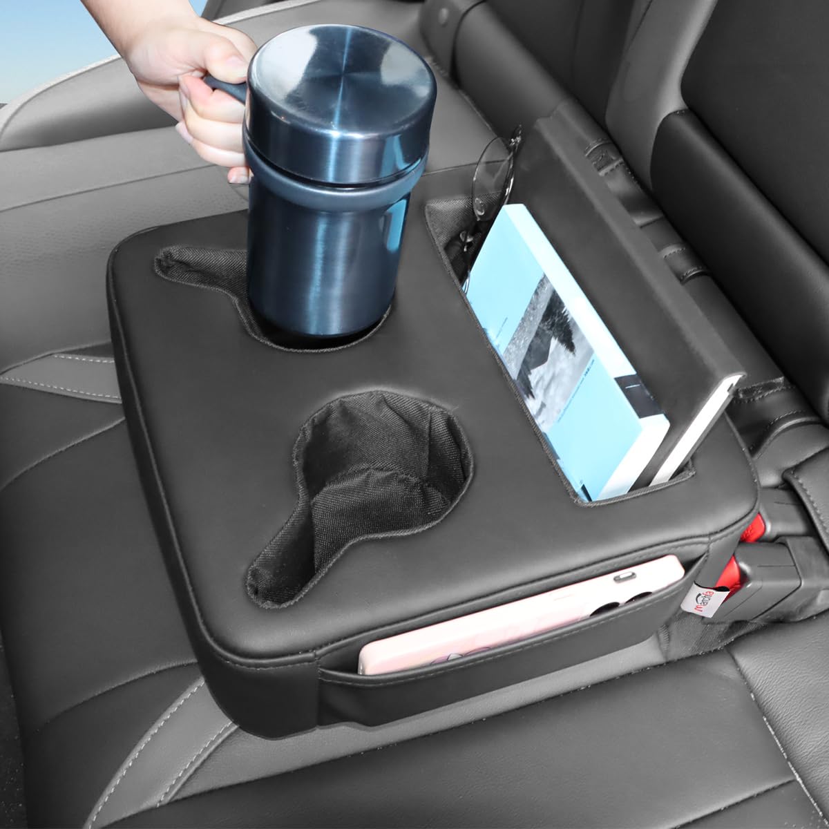 MARCHFA Organizer per sedile auto, universale, accessori per sedile posteriore auto, con 2 portabicchieri