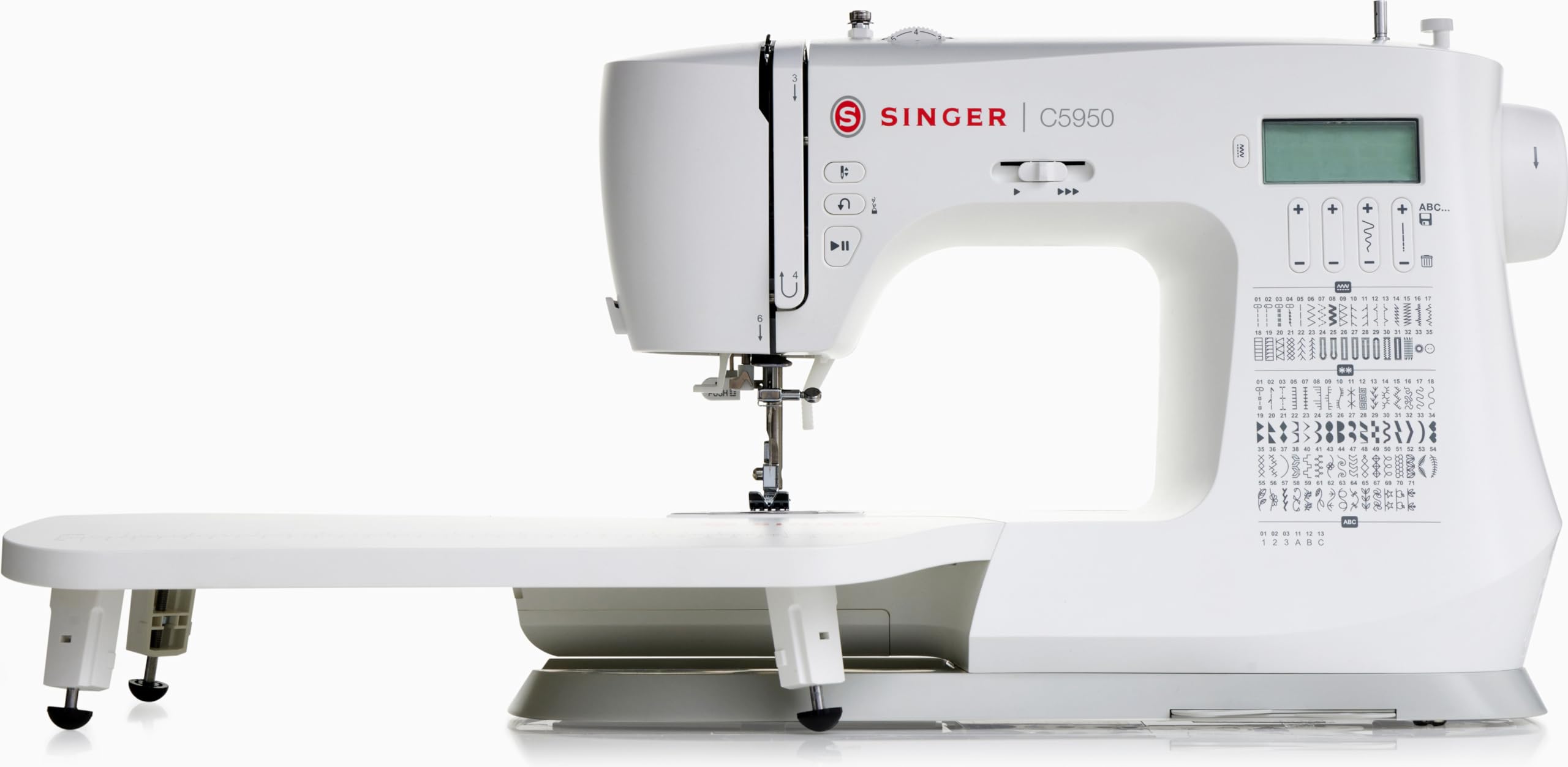 SINGER C5955 – Máquina de coser electrónica profesional y máquina de coser con 200 puntos, 8 ojales, enhebrador automático de agujas, pantalla LCD, 2 LED, 8 pies para costura creativa, piel y