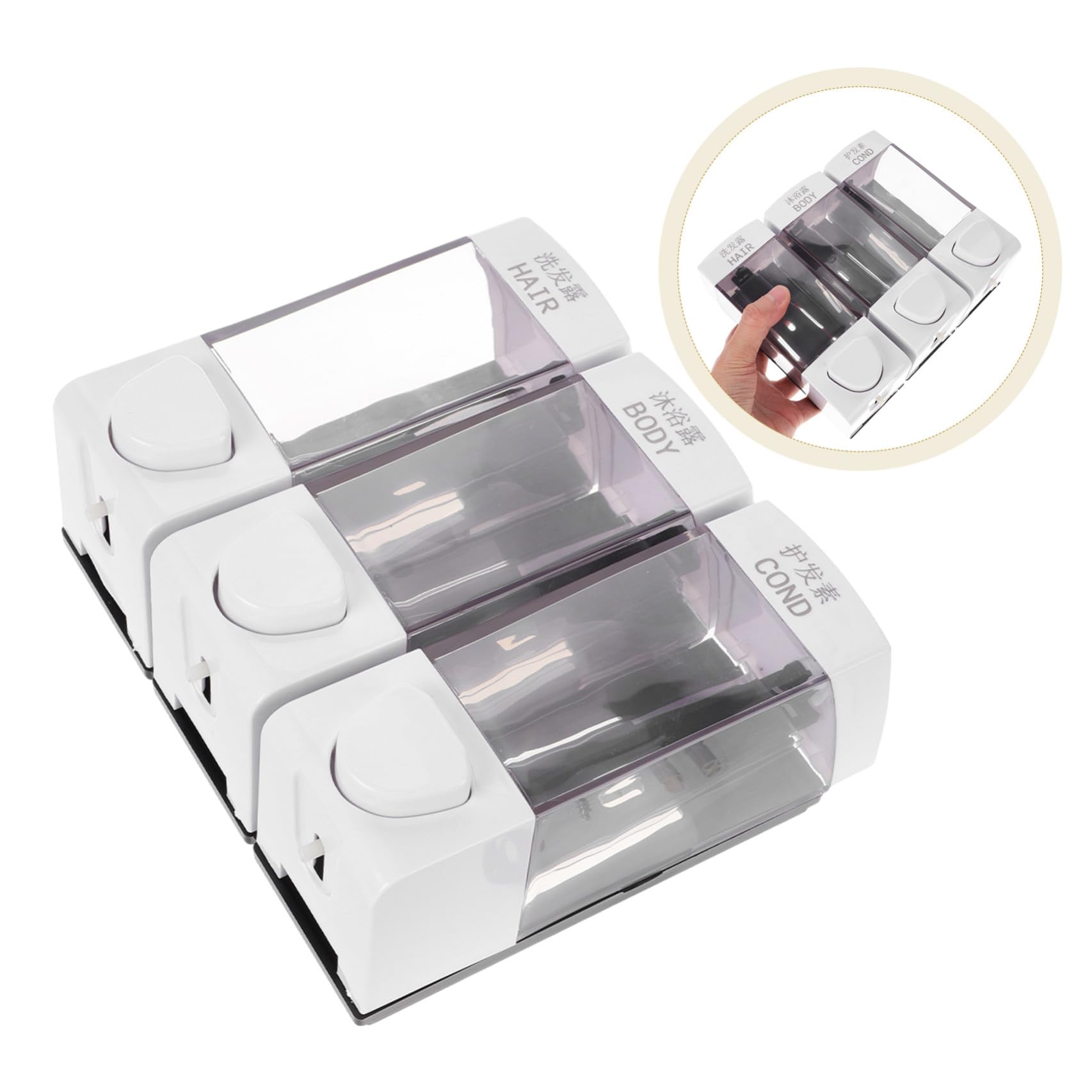 Toyvian Dispenser Sapone Liquido da Parete senza Foratura 3 Scomparti 1050 Ml in Abs Facile da Installare per Bagno e Uso Familiare