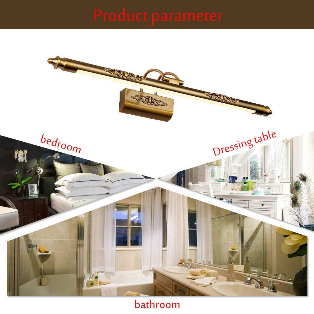 ZH-VBC Fari Specchio Bronzo Nordico Moderno Ottone Applique da Bagno Lampada, Stile Europeo Vintage LED Lampada da Specchio, Metallo Montaggio a Parete Luce per Trucco,warmlight-90cm