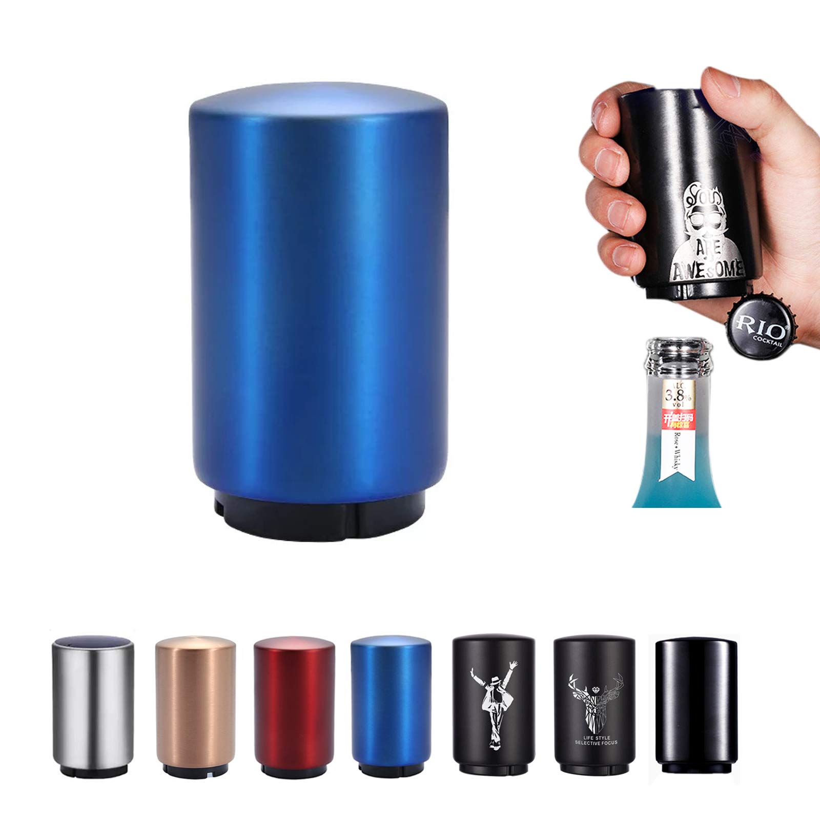 SUOXU Abridor magnético automático de vino acero inoxidable empuje hacia abajo azul