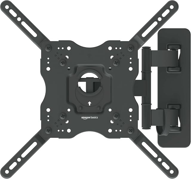 Amazon Basics Full Motion Articulating TV Wall Mount, with Swivel and Tilt, for 66 cm to 140 cm TVs and Flat Panels up to 36.3 kg, VESA Compatible, Black