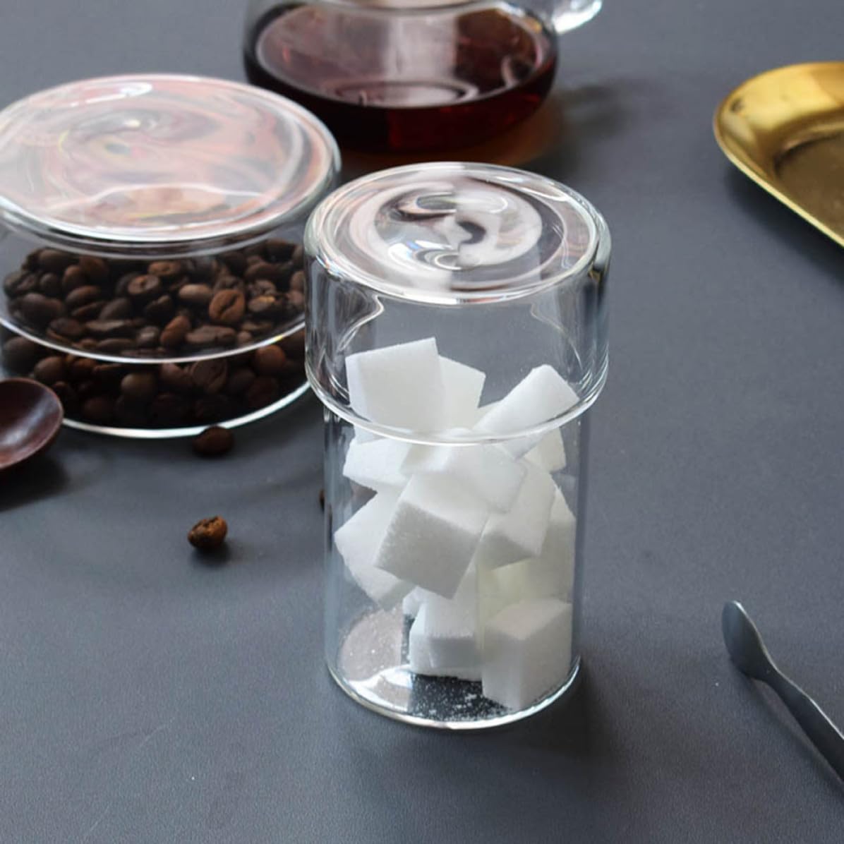 OSALADI Glas Vorratsdosen zur Aufbewahrung von Kaffeebohnen und Losem Tee Transparente Lebensmittelbehälter 4 Stück mit Deckel aus Glas Praktische Aufbewahrung für Haushalte