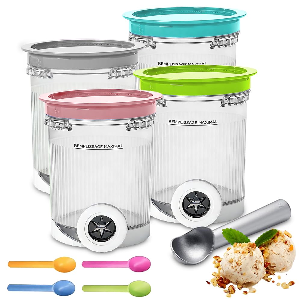 Pot pour Ninja Swirl Deluxe, HOVCEH 4 Pièces Récipient pour NC700 NC701EU, Accessoires pour500 ml Machine à Glace avec Couvercle Et Cuillère, Passe au Lave-vaisselle(B)