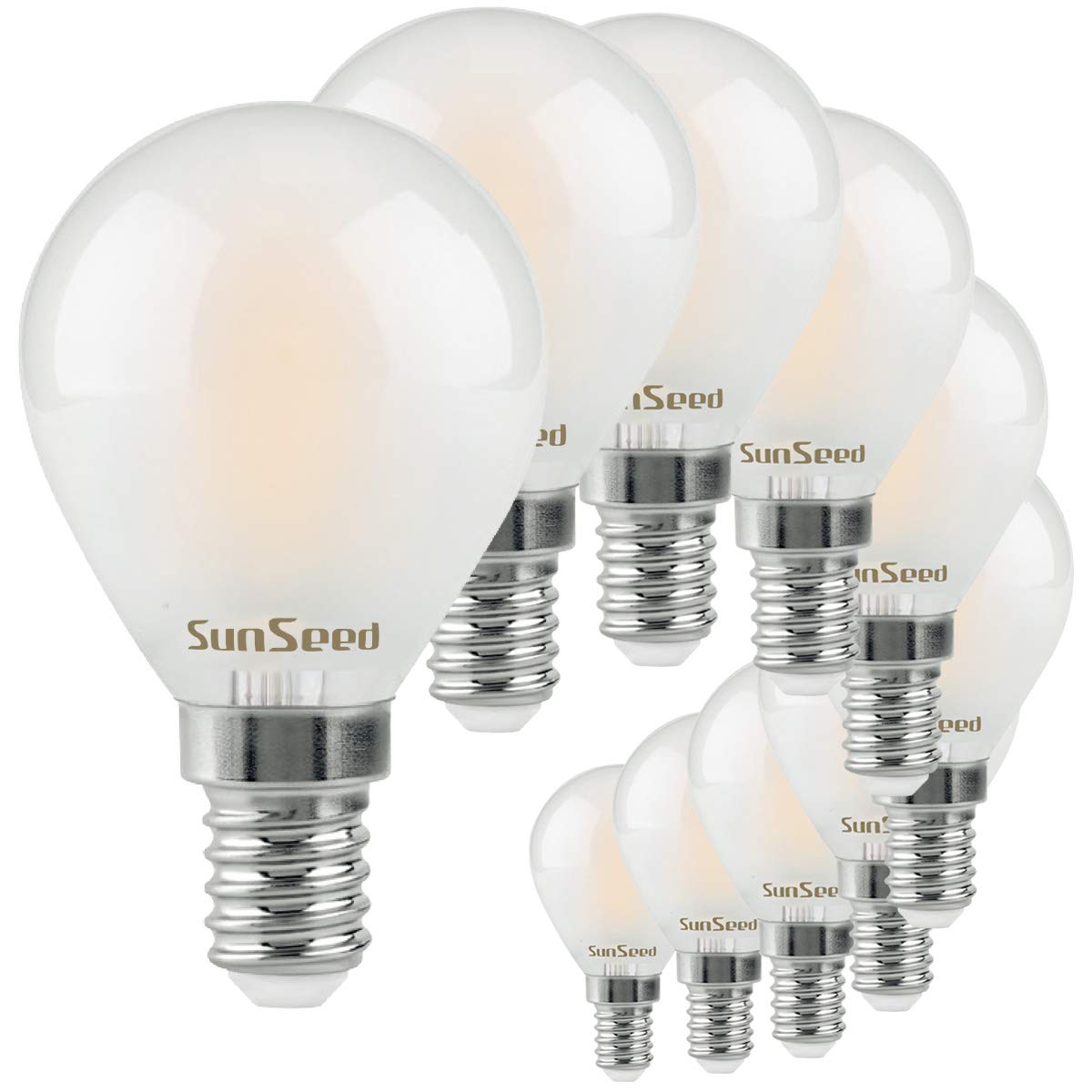 SUNSEED 10 X E14 4W (Equivalent to 40W) Sapphire Filament LED Frosted Golf Ball Light Bulb G45 Warm White 2700K