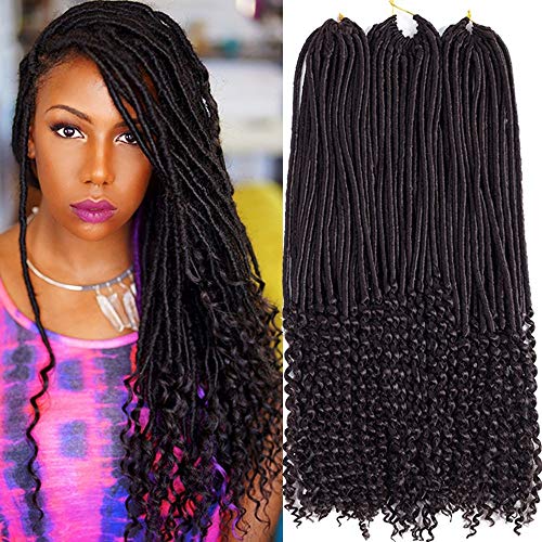 VRHOT 6Packs 20'' Goddess Faux Locs Crochet Hair Braids Curly Ends Wavy Synthetic Hair Extensions Dreadlock Braiding Hair Goddess Locs Havana Mambo Twist 20 inch(20'' (6 Packs), 4#)