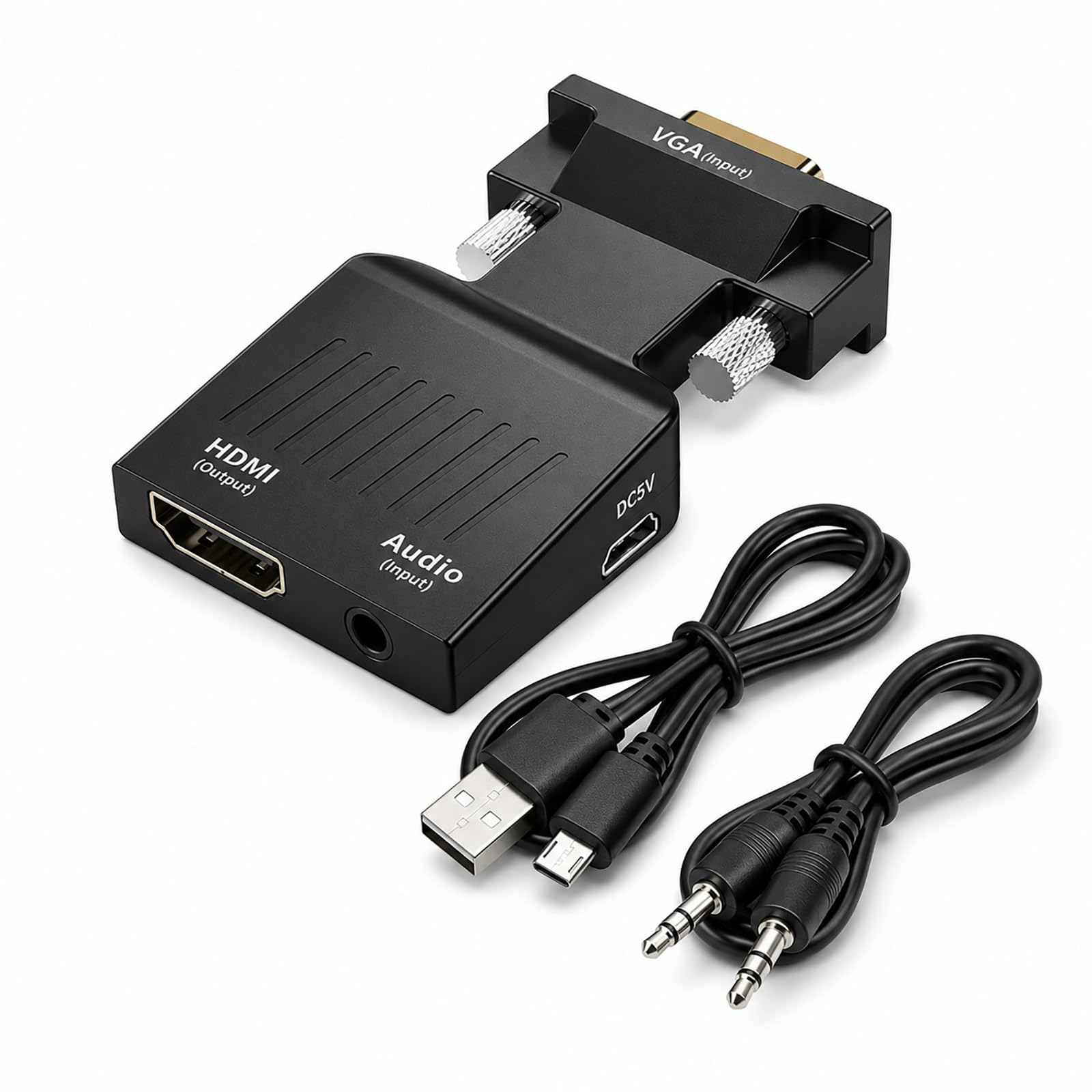 VGA auf HDMI Adapter 1080P, VGA zu HDMI Konverter Buchse Konverter mit 3,5mm Audio und USB Stromversorgung, Analog Digital Wandler für PC Laptop Notebook zu Monitor TV Beamer Projektor HDMI Bildschirm