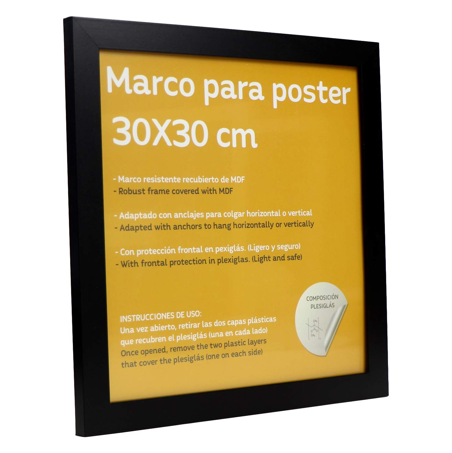 Nacnic Set di 4 cornici nere per foto 30x30cm. MDF e plexiglas di alta qualità. Set di cornici quadrate da appendere. Decorazione con poster, stampe, diplomi, pinacoteche e cornici da regalo.