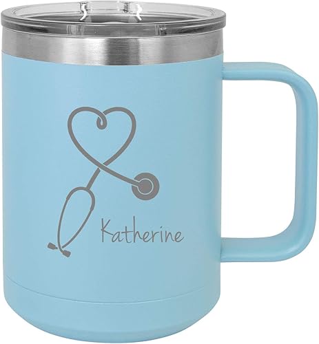 Stethoscope Nurse - Taza de café personalizable con aislamiento de texto personalizado de 15 onzas20 onzas, taza de café personalizable (azul claro,