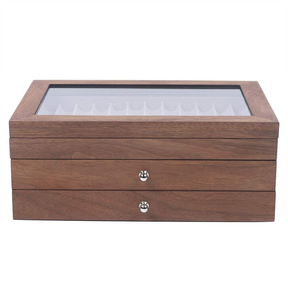 Füllfederhalter Vitrinenhalter 34 Slots Stiftebox Holz Organizer Box mit Schubladen und Klarfenster Walnussholz