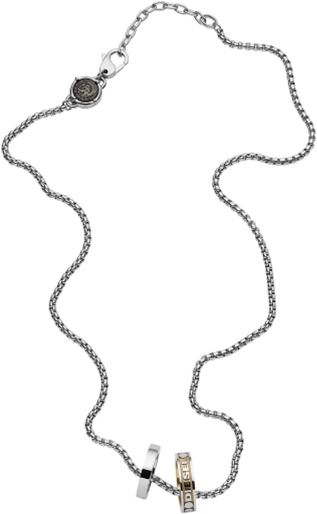 Diesel Necklace for Men Double Pendant, L 55cm+5cm Silver Stainless Steel Necklace, DX1233040
