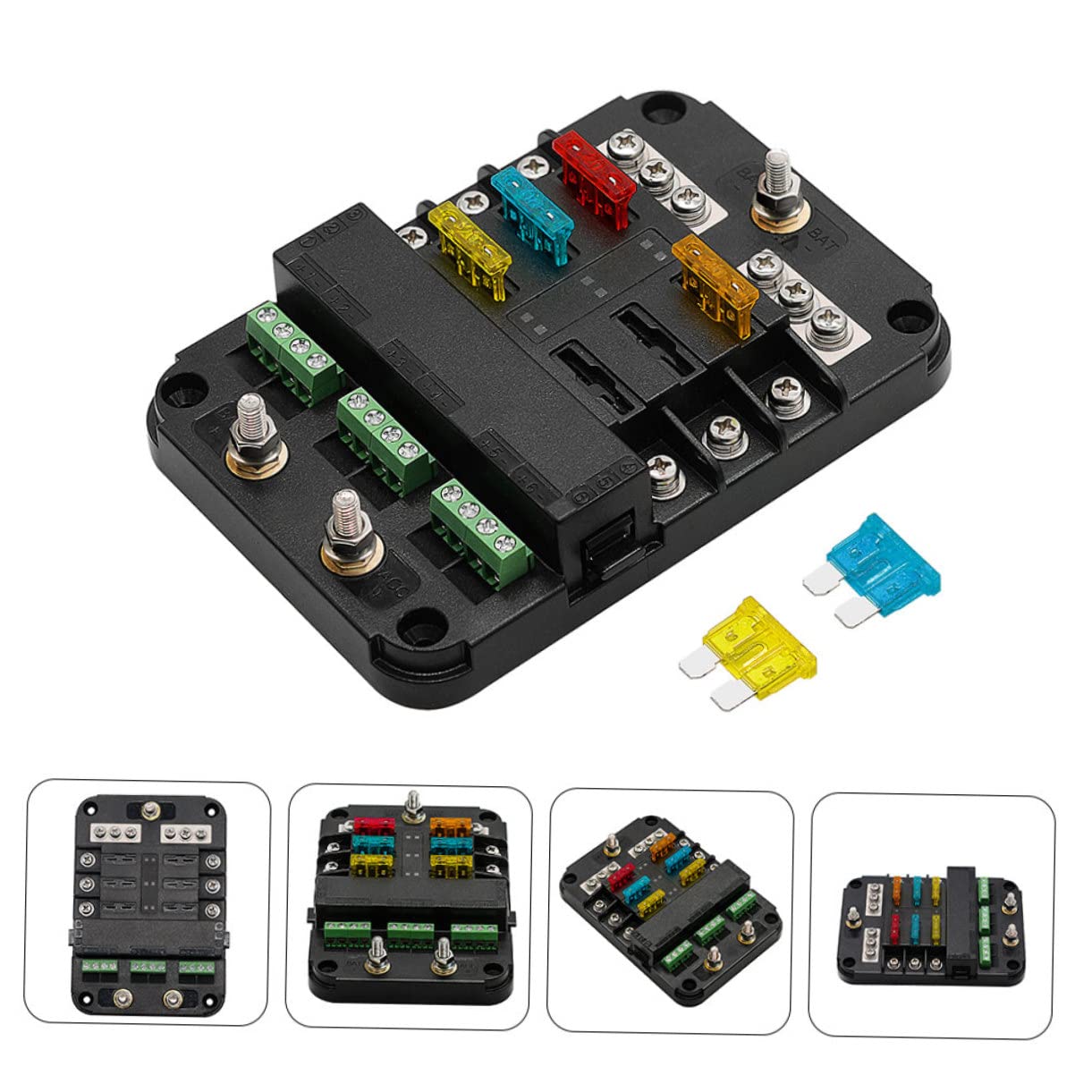 OUNONA Caja De Fusibles Portafusibles Organizador De Fusibles Para Automóvil Indicadores Led Rojo Azul Para Coche Furgoneta Casa Rodante Barco