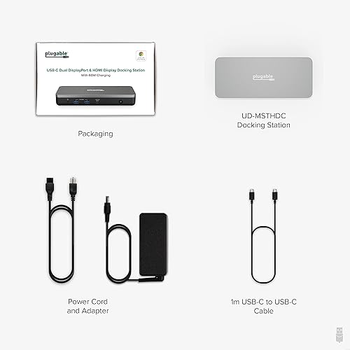 Miniatura 8 de Plugable Estación de acoplamiento dual 4K USB C 12 en 1, funciona con certificado Chromebook, base de carga sin controlador de 60 W, compatible con