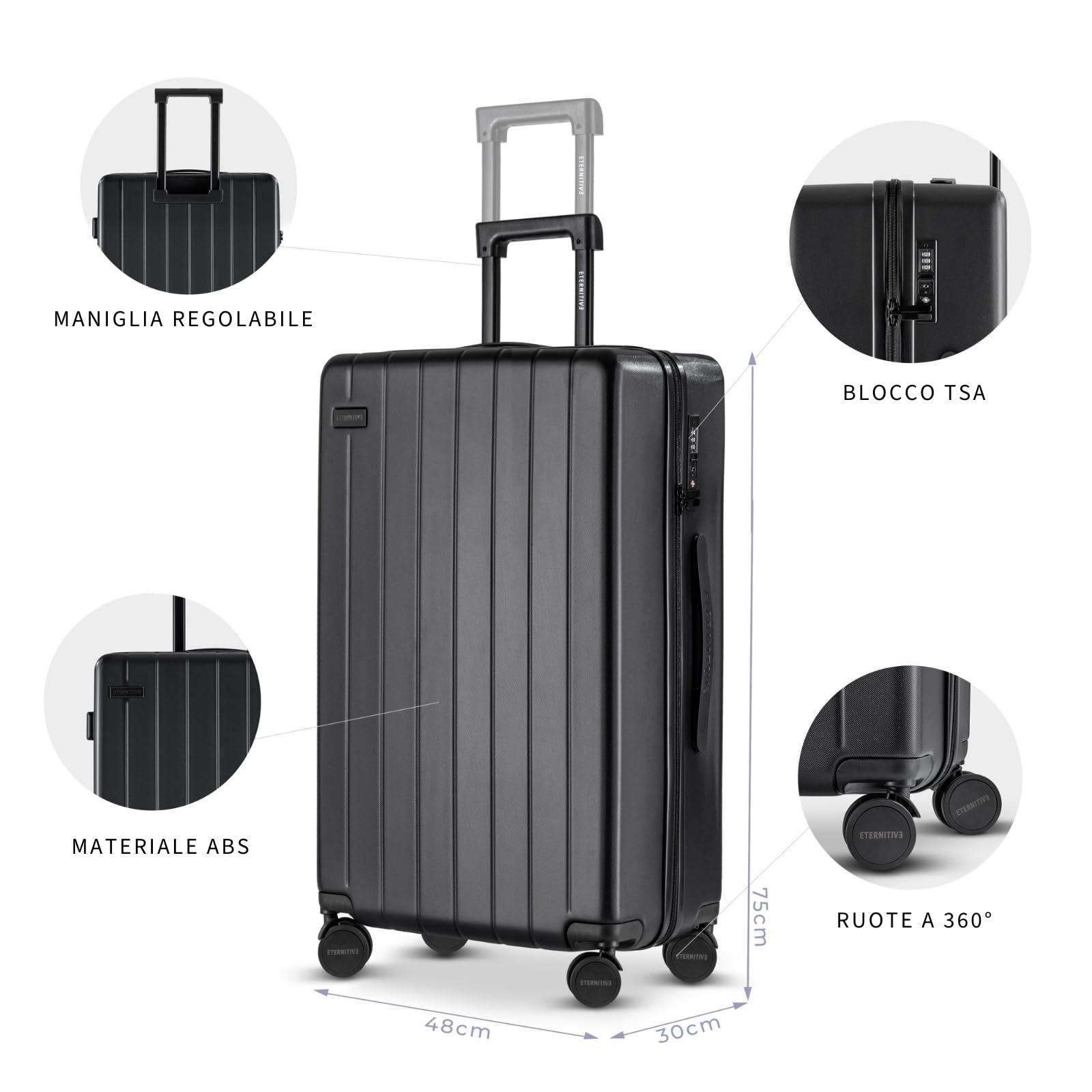 ETERNITIVE - Valigia I Valigia Rigida in ABS I Trolley con Lucchetto TSA I Bagaglio con 4 Ruote a 360° I Valigia Durevole