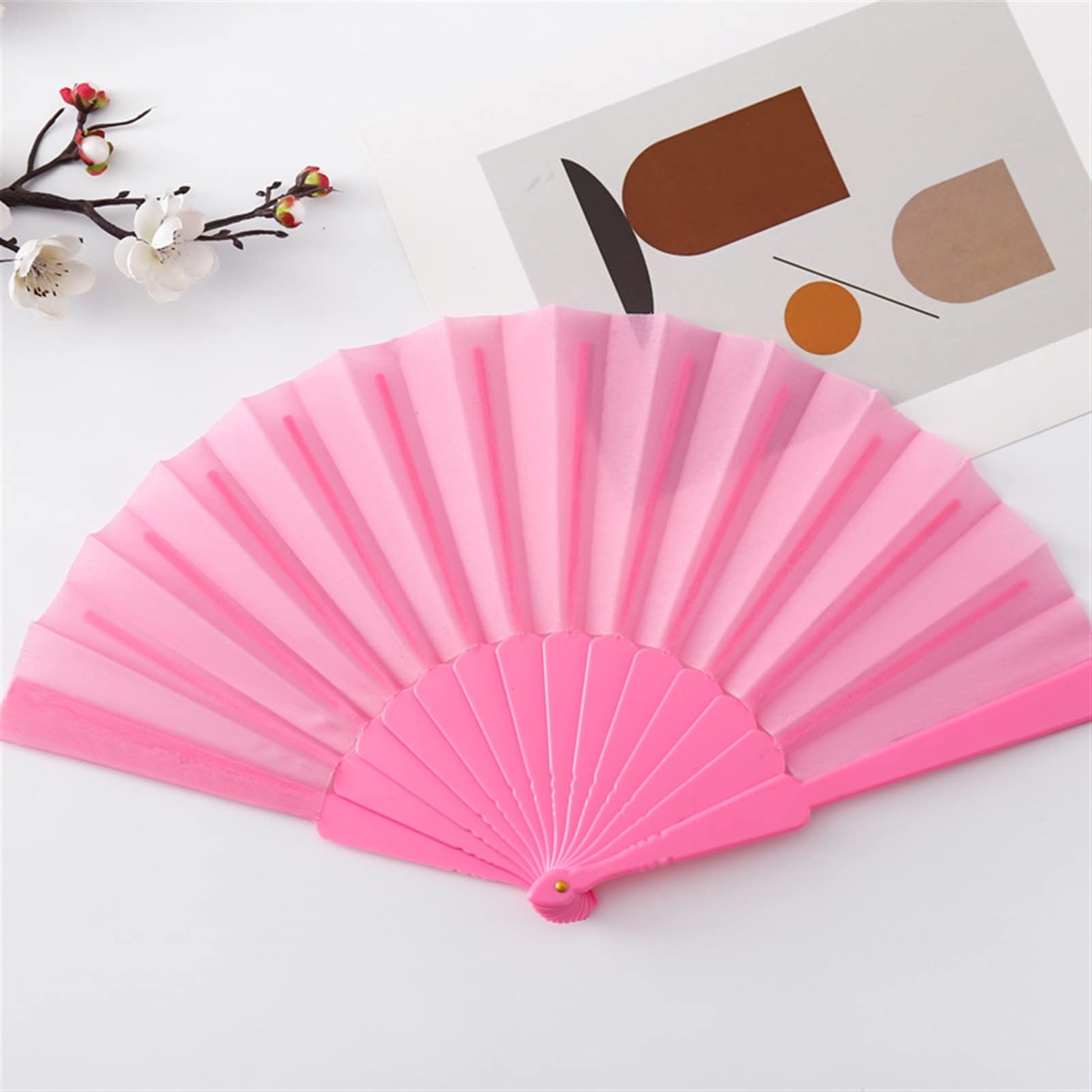 LKLNKVL folding fan, Folding Hand Fan - Room Decoration Gift Craft Plastic Hold Chinese Style Dance Performances Held Party Wedding Supplies Decorative(E)