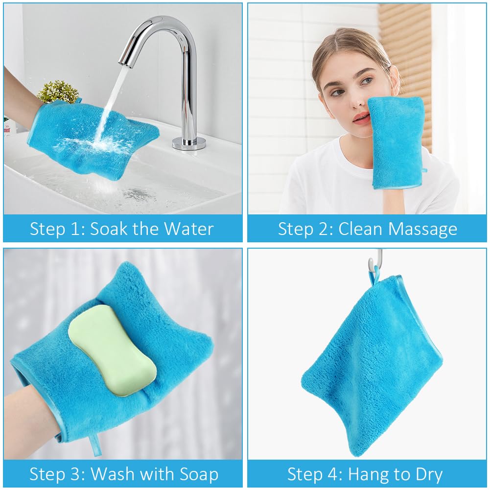 HOTUT Gants de Toilette en Microfibre, Lot de 8 Gants de Nettoyage du Visage Doux, Chiffon de Bain en Microfibre en Toison de Corail, Serviette de Visage, Gants Démaquillants Réutilisables 15 X 20cm