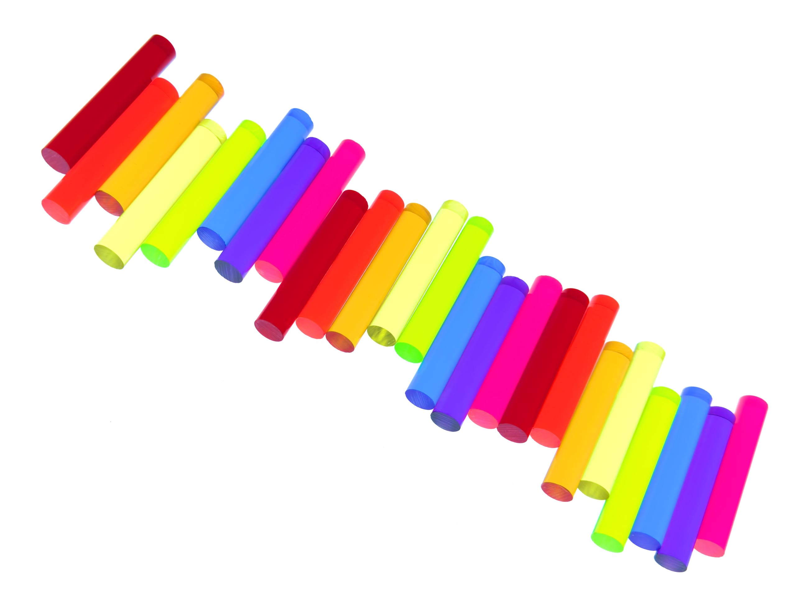 24 Pcs 1/2” OD x 3” (2 7/8") Long Clear Color Translucent Acrylic Dowel Rods .50" Diameter Red Orange Blue Yellow Green Purple Pink Amber