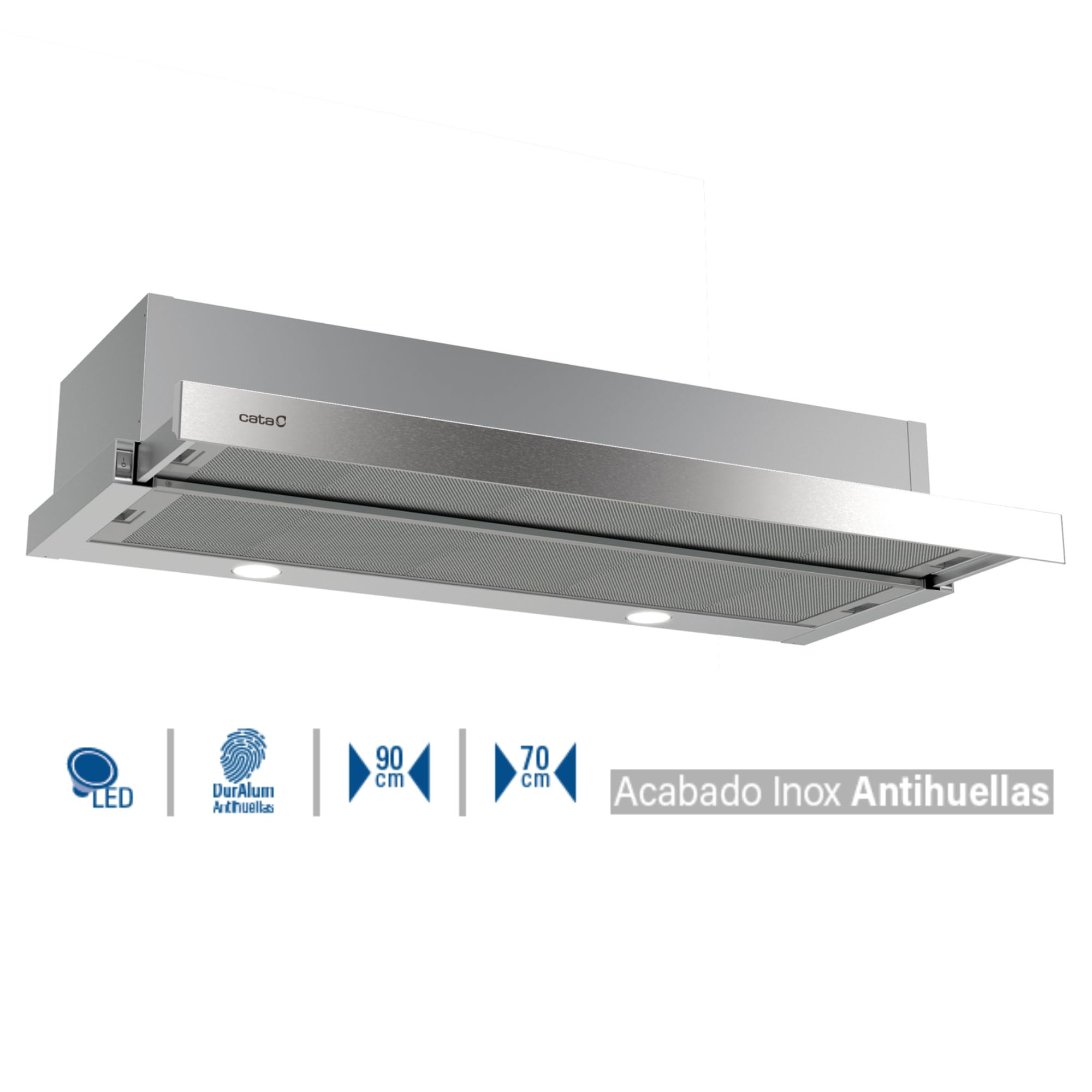 CATA TF 2003 DURALUM 900 Cappa Aspirante Cucina Pannello di Controllo Meccanico 2 Livelli di Aspirazione Illuminazione LED Extra Silenzioso Acciaio Inox Classe Energetica C 97cm
