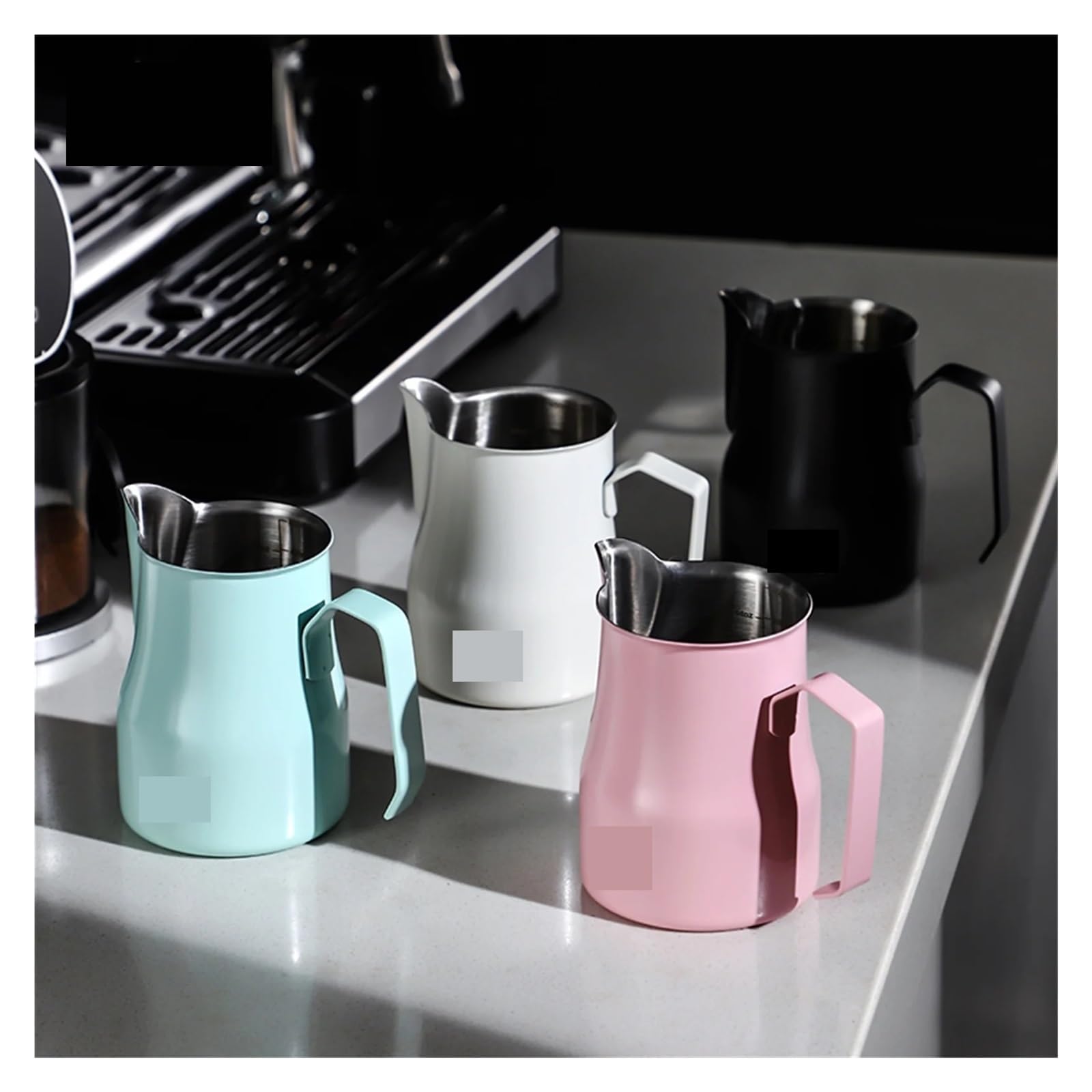 Jarra de espuma leche rosa 300/450ml, taza café expreso acero inoxidable con escala, Compatible Latte Art Barista(Pink 300ml)