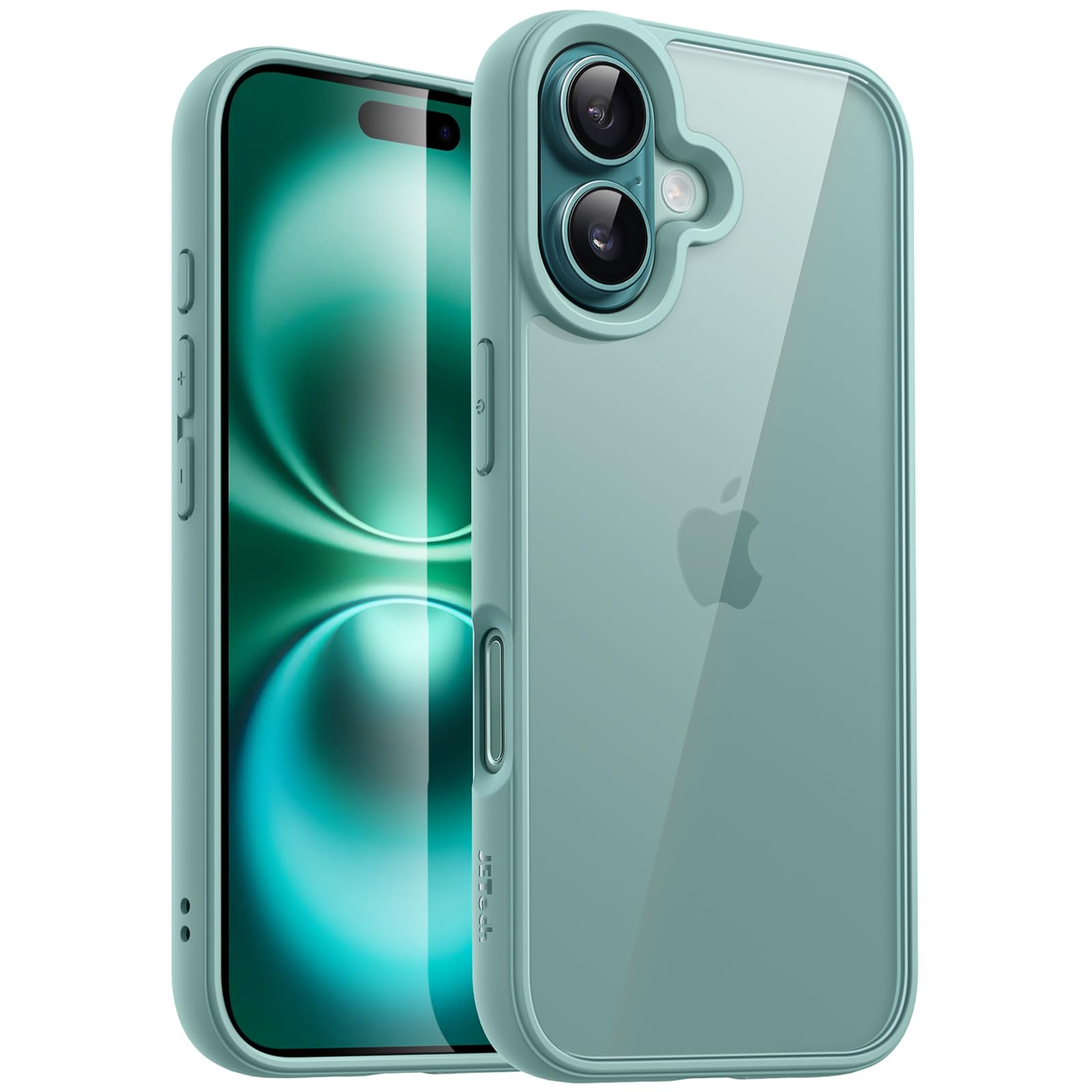 JETech Case for iPhone 16 Plus 6.7-Inch, Shockproof Phone Bumper Cover, Solid Color Matte TPU Frame, Anti-Scratch Clear Back (Teal)